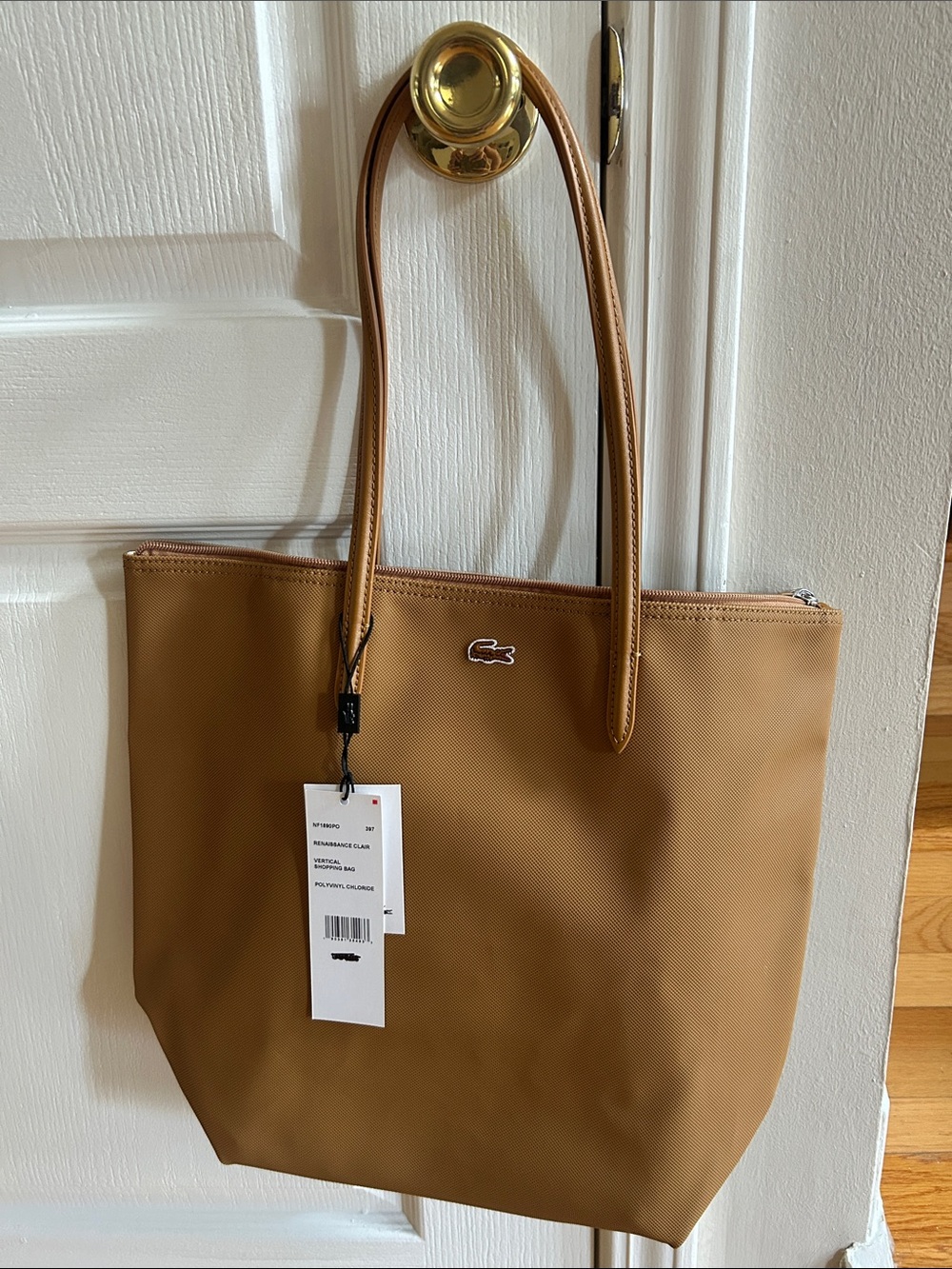 Lacoste Camel Brown Zip-Top Tote